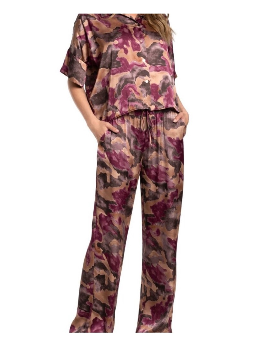 Midnight Bakery Watercolor Camo Pajama Set Women’s XL Purple Brown